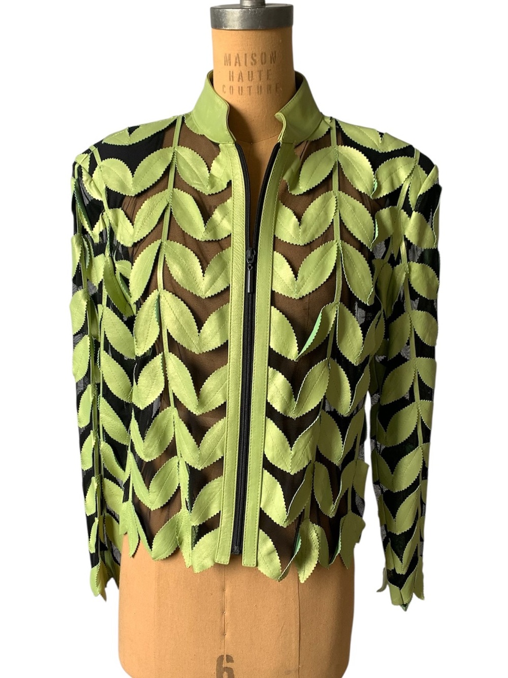 Green Leaf Appliqué Zip Front Jacket - Women